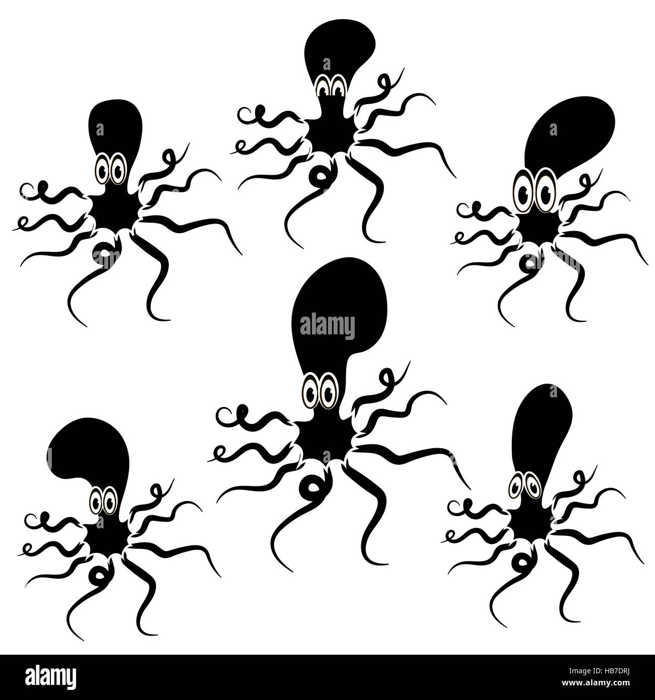 Satz von Cartoon-Octopus-Silhouetten Stockfoto
