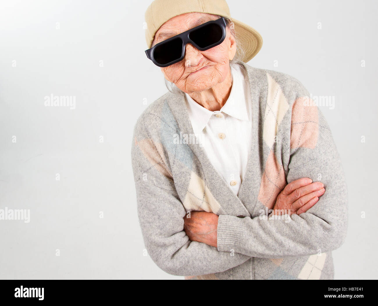 Funny Grandmas Studio Portrait Wearing Stockfotos &amp; Funny Grandmas ...