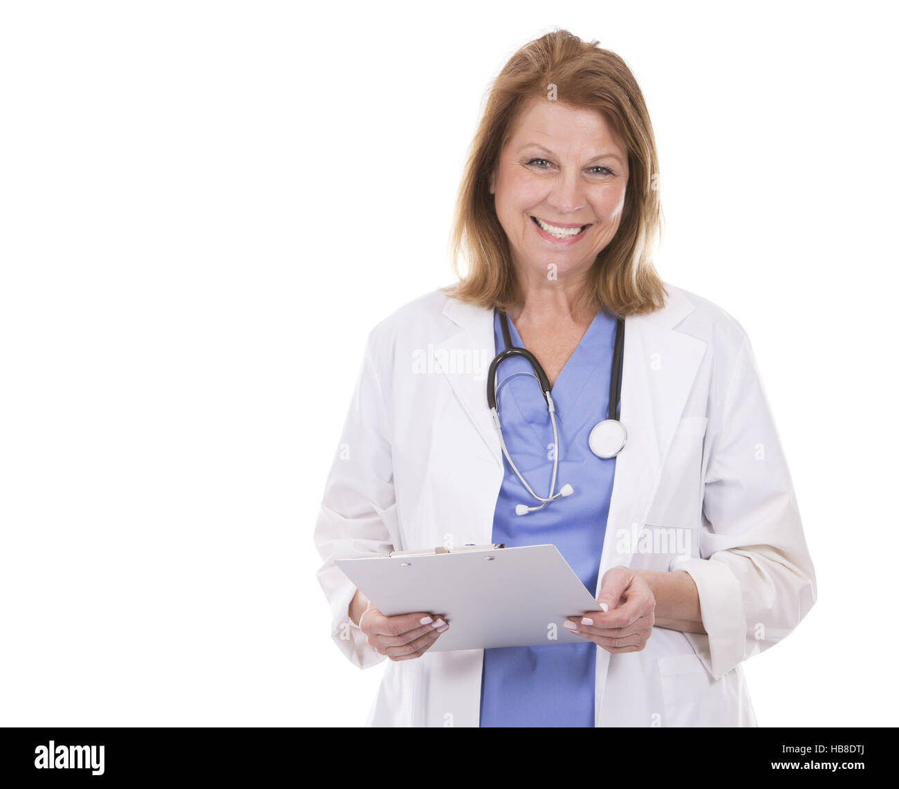Kaukasische Arzt auf weiß Stockfoto