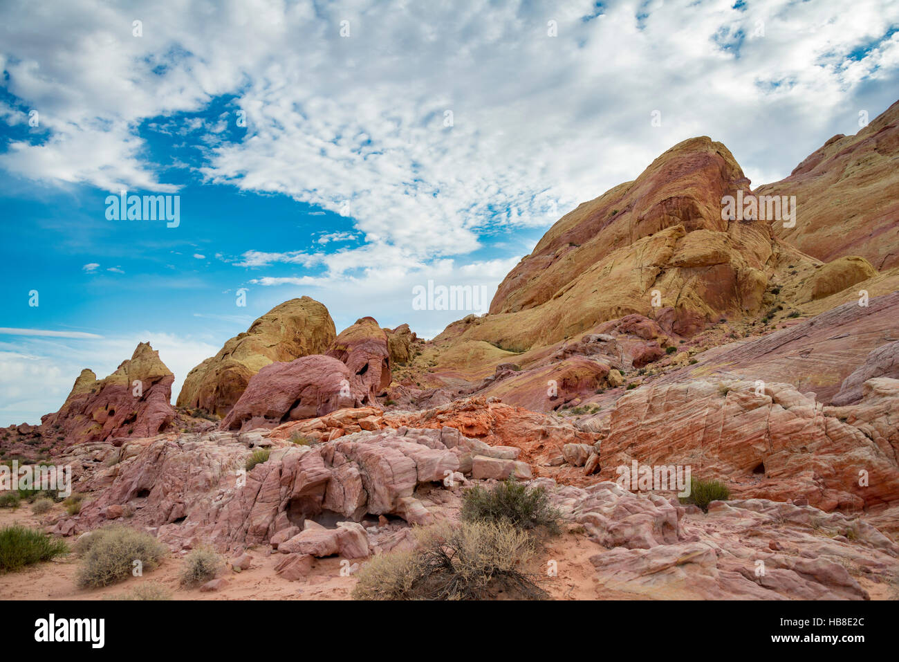 Orange-roten Felsformationen, Sandstein, weißen Kuppeln Trail, Valley of Fire State Park, Mojave-Wüste, Nevada, USA Stockfoto