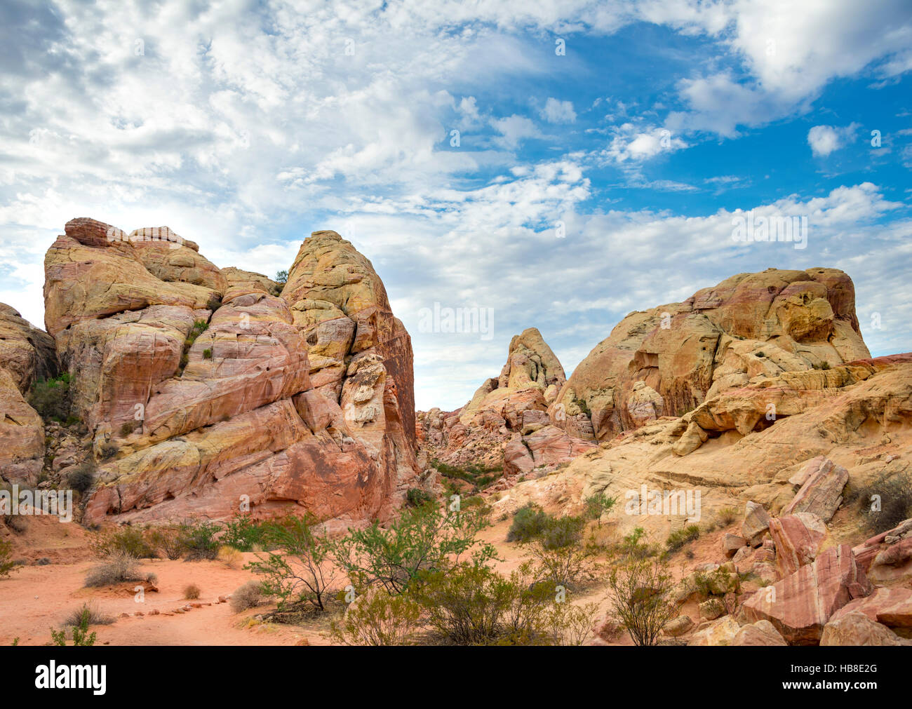 Orange-roten Felsformationen, Sandstein, weißen Kuppeln Trail, Valley of Fire State Park, Mojave-Wüste, Nevada, USA Stockfoto