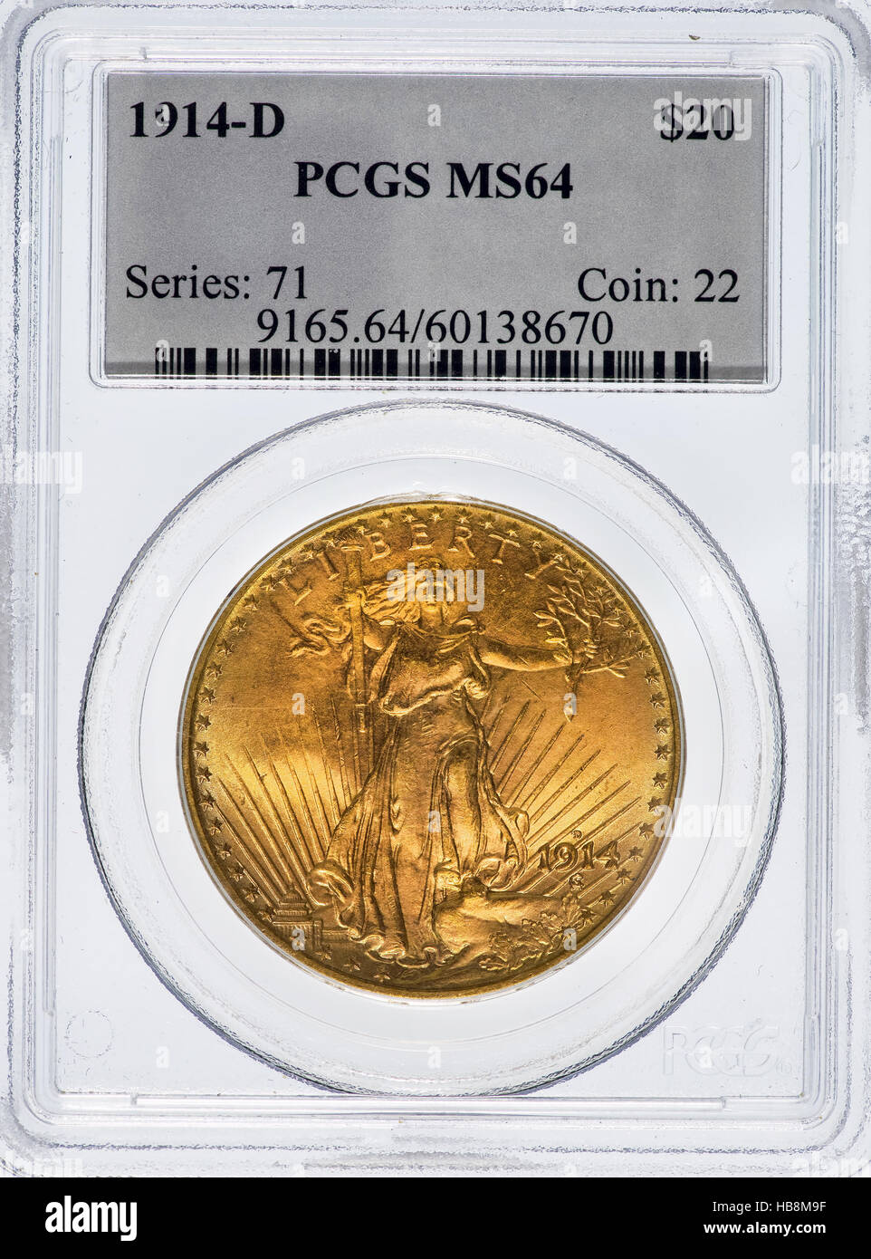 Dallas, Texas 4. Dezember 2016 seltene abgestuften Saint Gaudens 1914 D Doppeladler gold zwanzig-Dollar-Stück. Stockfoto