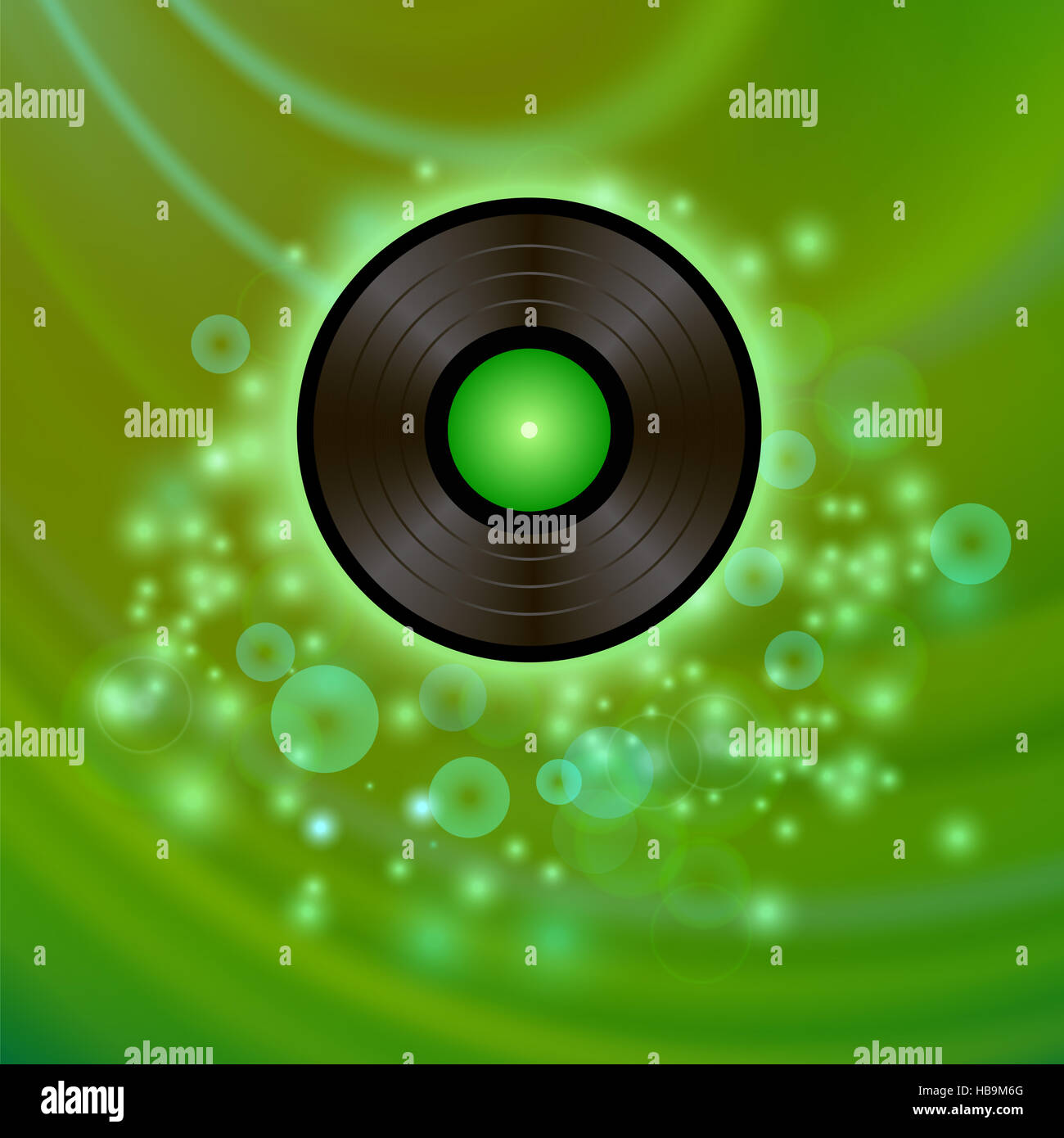 Retro Vinyl Disc auf grünem Hintergrund Stockfoto