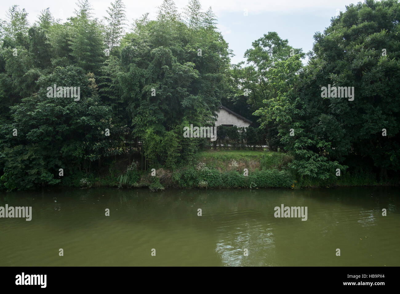 Altes Haus in der Nähe des Flusses in Wuzhen Stadt, Provinz Zhejiang, China Stockfoto