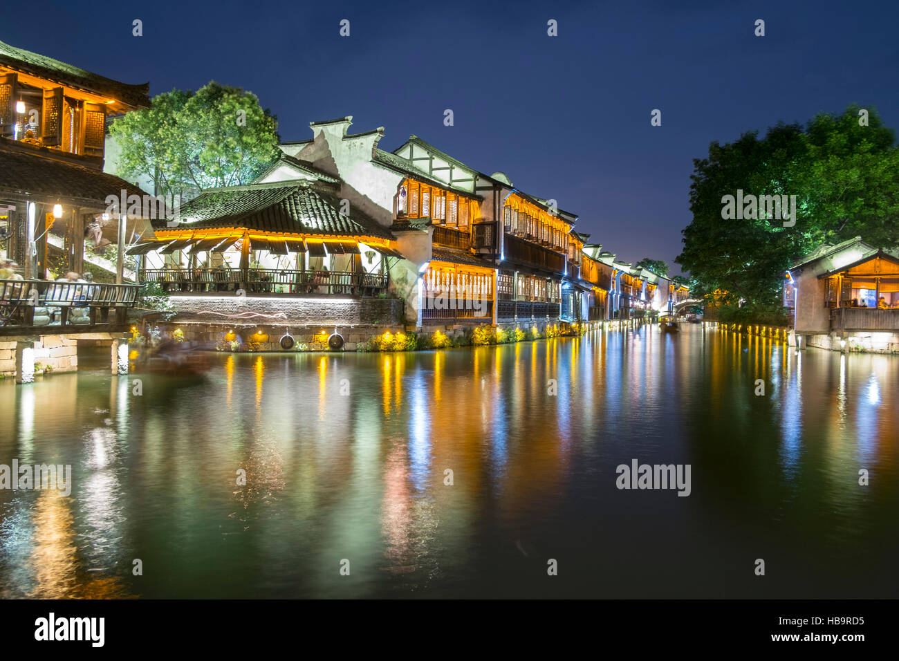 Nacht-Stück von Wuzhen Dorf im Süden von China Stockfoto