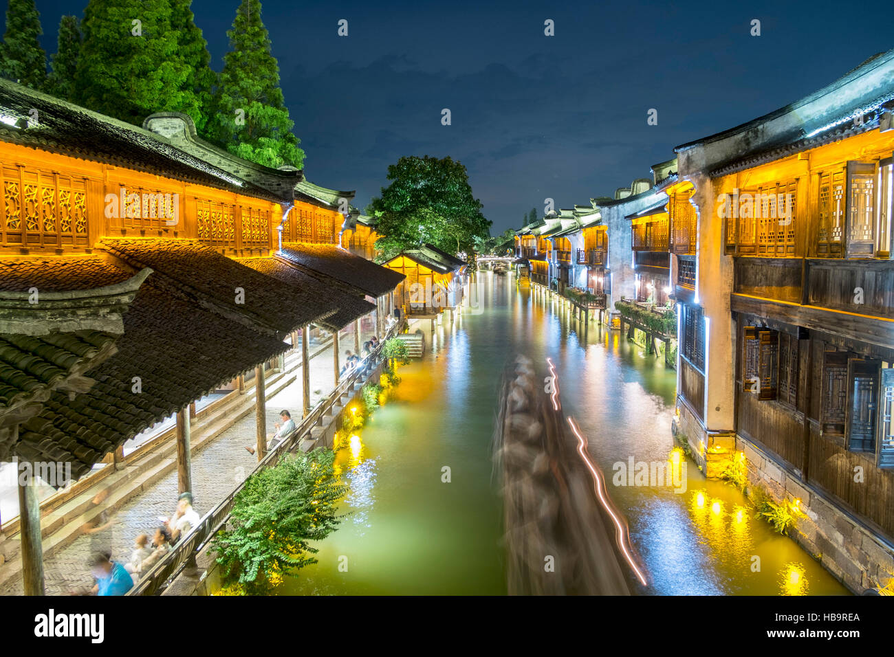 Nacht-Stück von Wuzhen Dorf im Süden von China Stockfoto