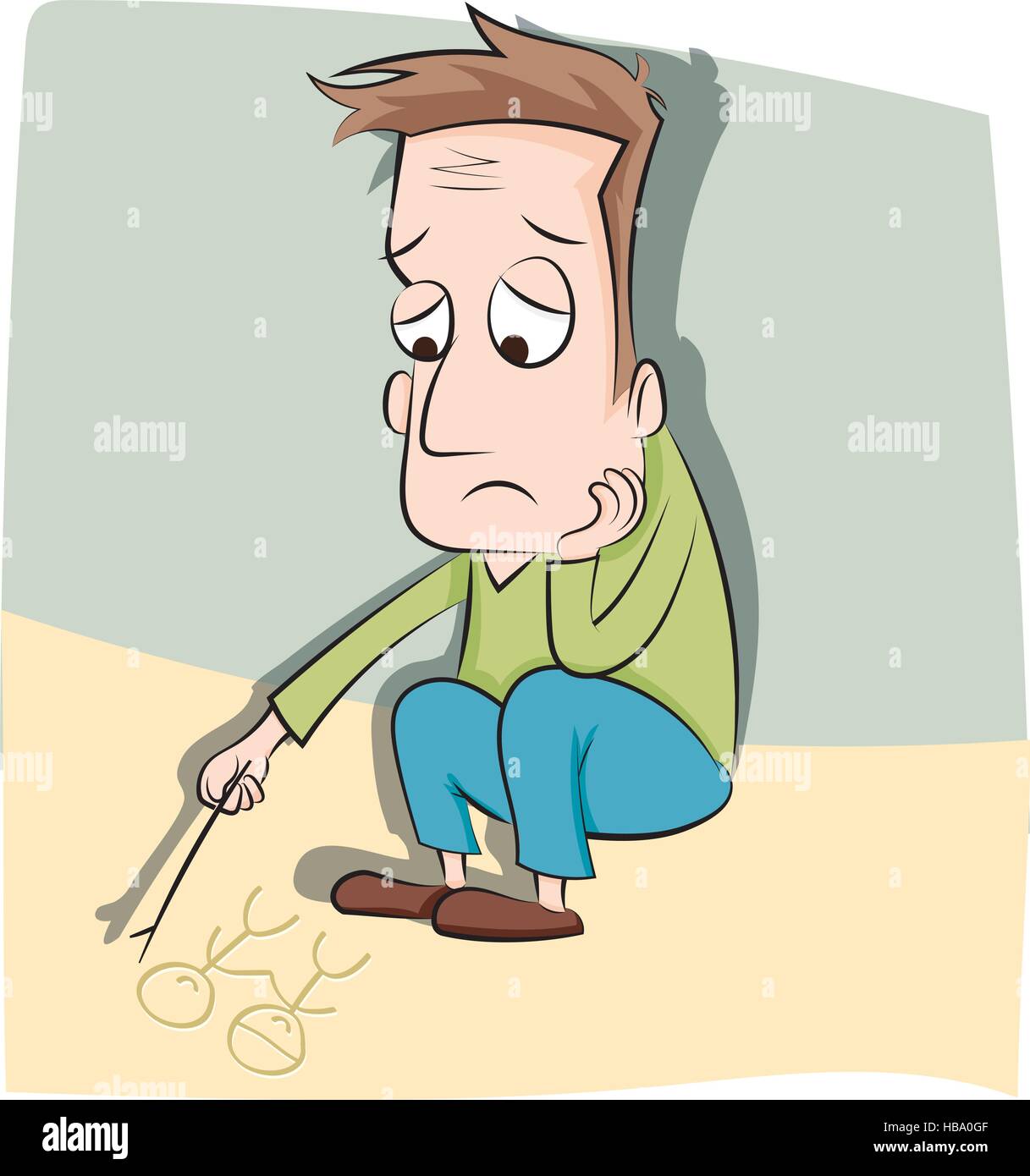 Cartoon einsamer Mann auf dem Boden sitzend Stock Vektor