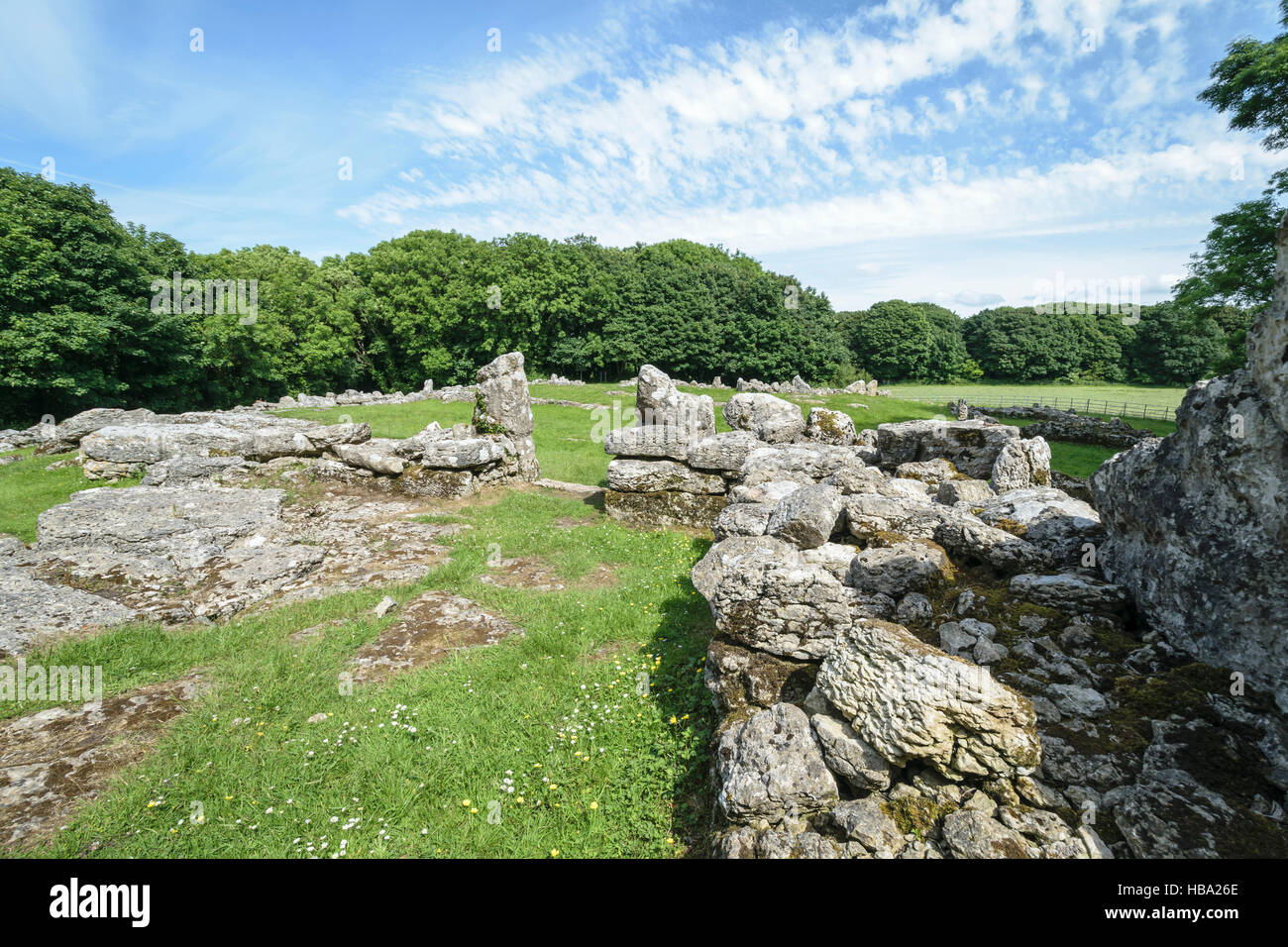 DIN Lligwy Roman 4. Jahrhundert Siedlung auf Anglesey North Wales Stockfoto