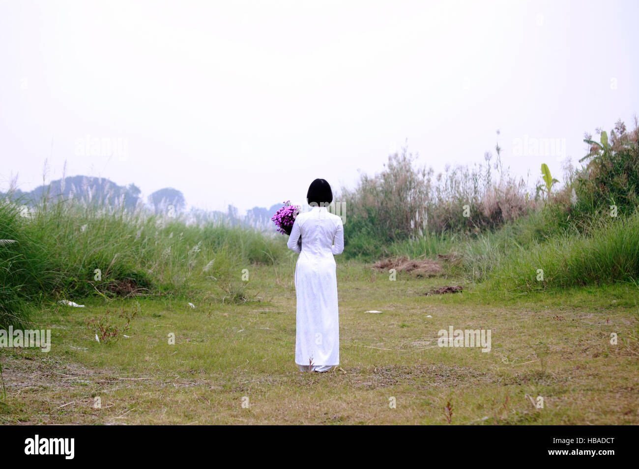Vietnam-Frau mit Lotusblüte Stockfoto