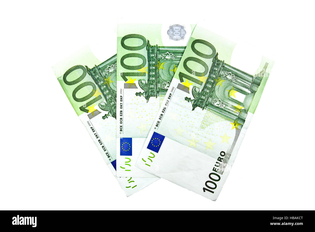 100 Euro-Banknote auf weißem Hintergrund. Stockfoto