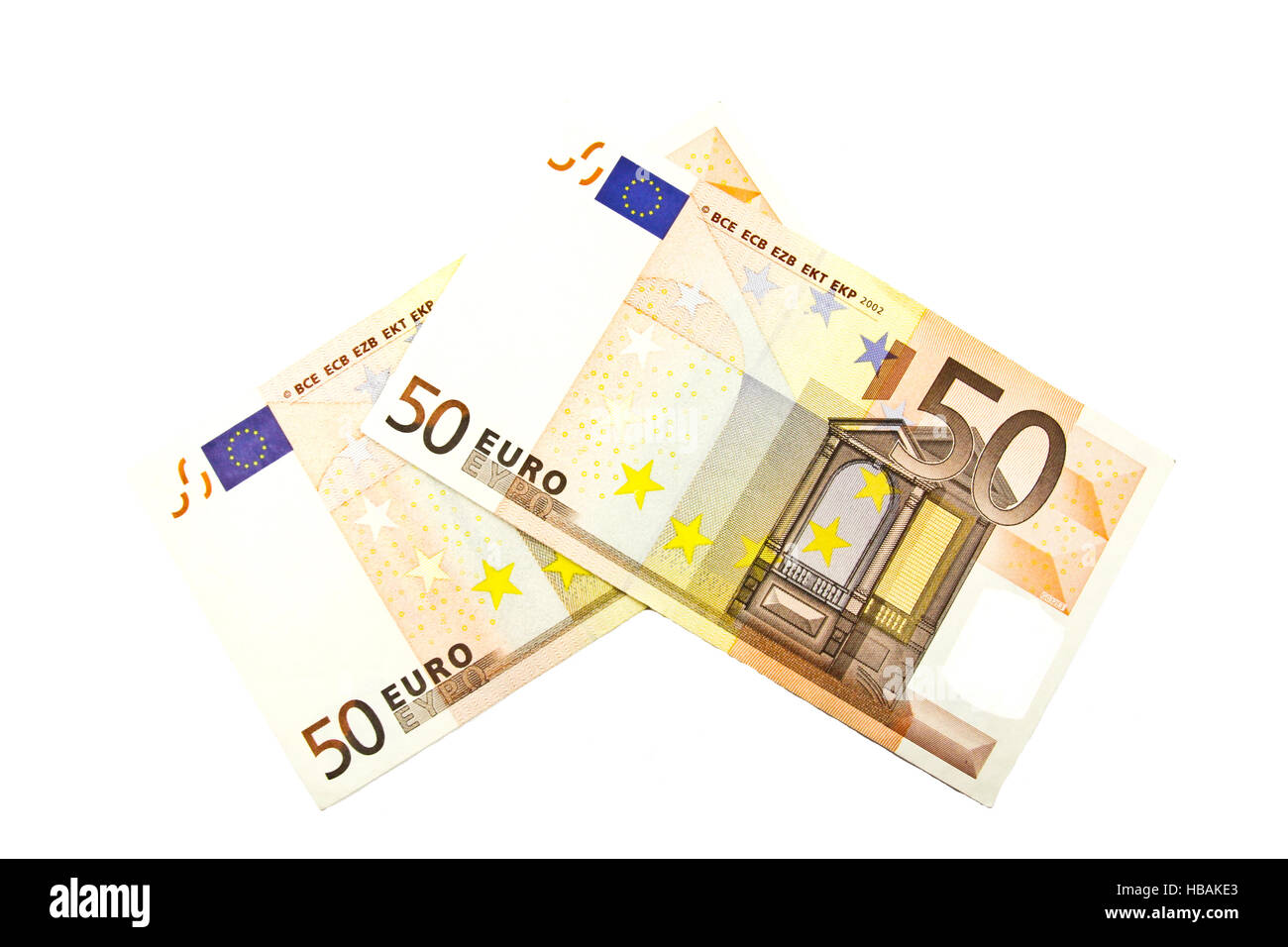 50 Euro-Banknote auf weißem Hintergrund. Stockfoto