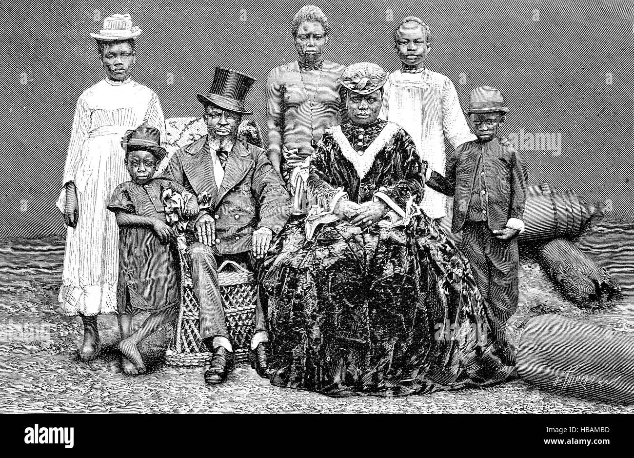Adelsfamilie aus Porto-Novo, Hogbonu und Ajashe, die Hauptstadt von Benin, Afrika, historische Darstellung aus dem Jahr 1880 Stockfoto