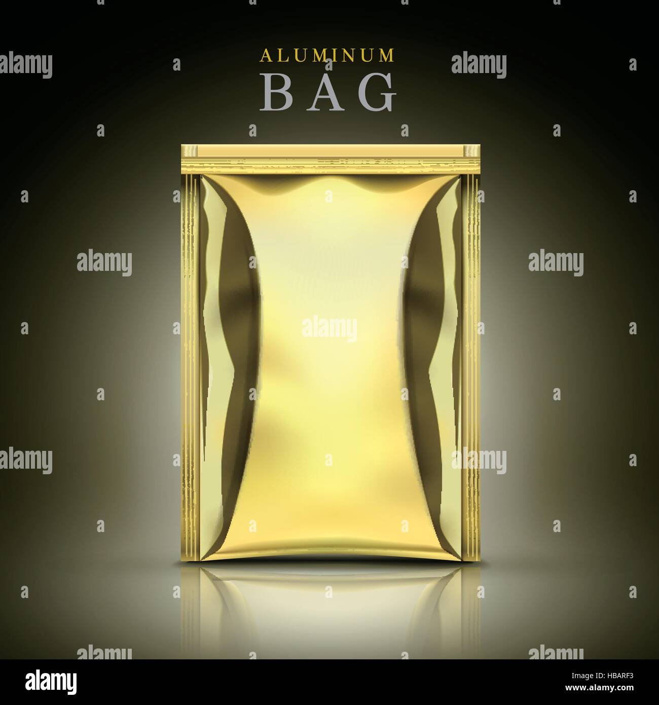 Golden Aluminium Tasche auf schwarzem Hintergrund isoliert Stock Vektor