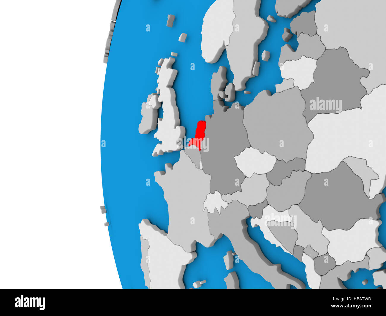 3D Karte von Niederlande konzentriert in rot auf einfache Welt. 3D illustration Stockfoto