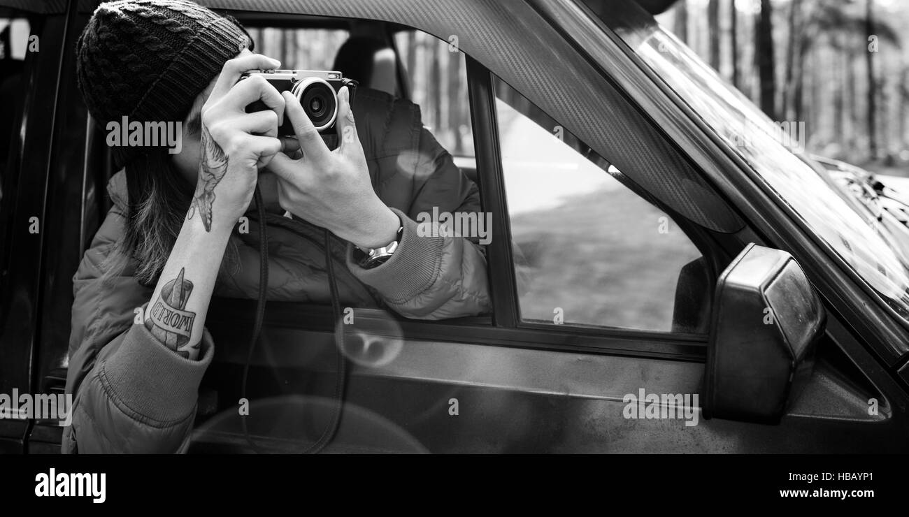 Junger Mann nehmen Fotos Konzept Stockfoto