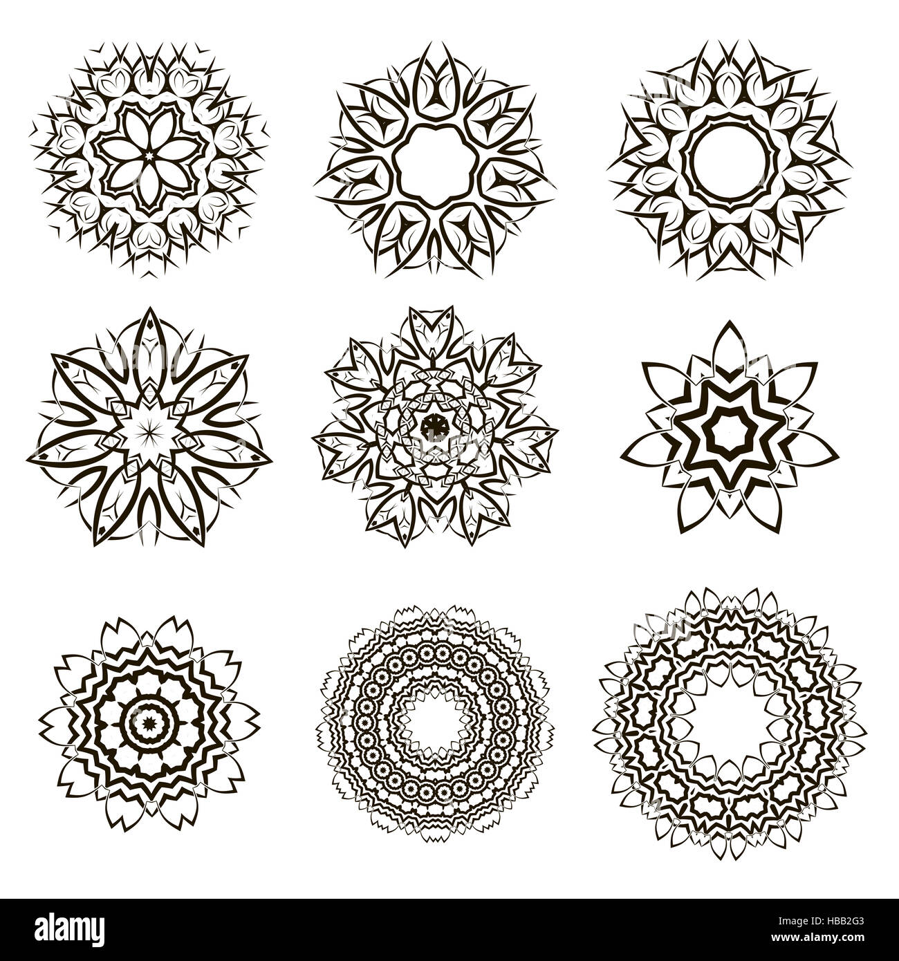 Runde geometrischen Ornamenten Set isoliert Stockfoto