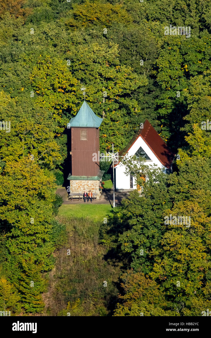 Luftaufnahme, Brauersdorf Glockenturm und Waldkapelle, Netphen, Siegerland, NRW, Deutschland, Europa, Luftaufnahme, Stockfoto