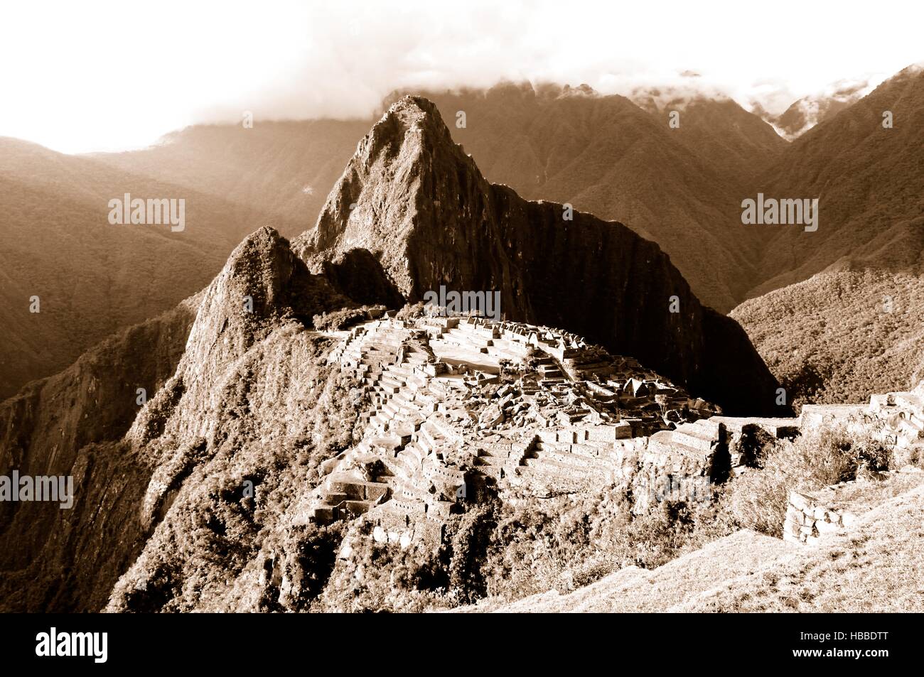 Machu Picchu alten Inka-Stadt-sepia Stockfoto