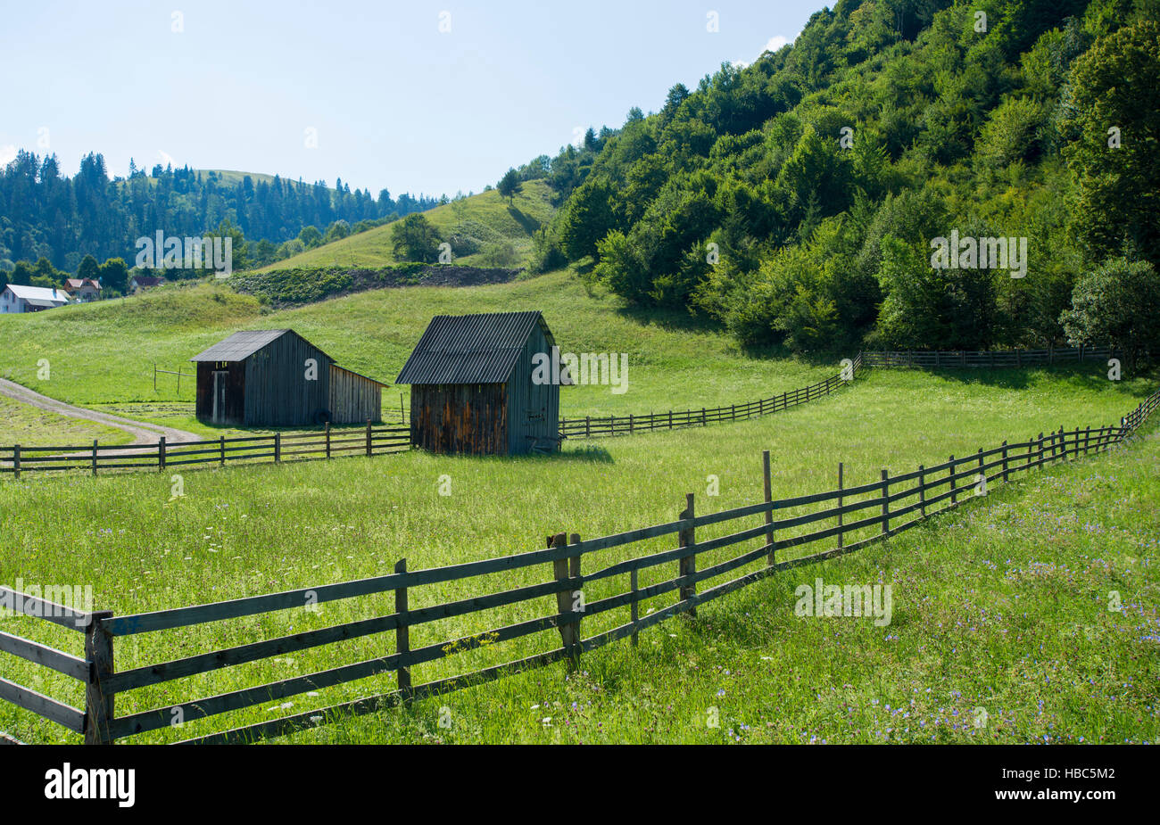 Alte Scheunenhaus in den Bergen. Rumänien Stockfoto