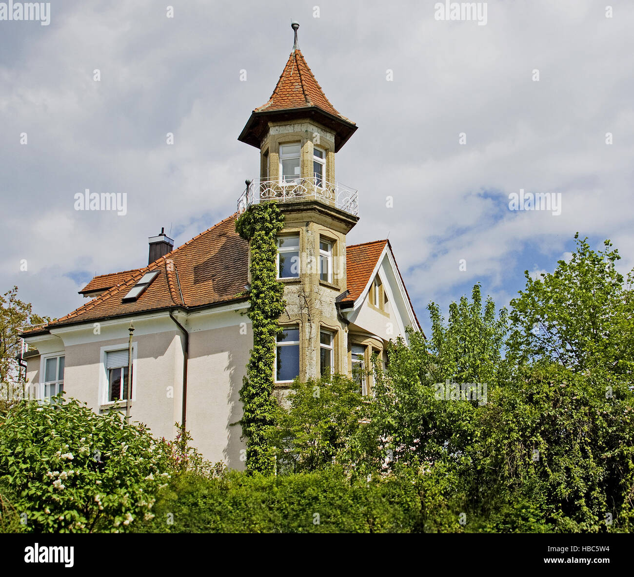 Villa mit Turm Konstanz Stockfoto