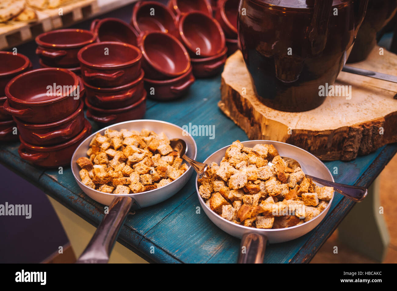 Italienische traditionelles Buffet im Gourmet-restaurant Stockfoto