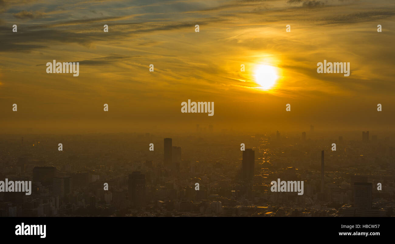 Tokyo Sonnenuntergang Panorama Luftbild Stockfoto