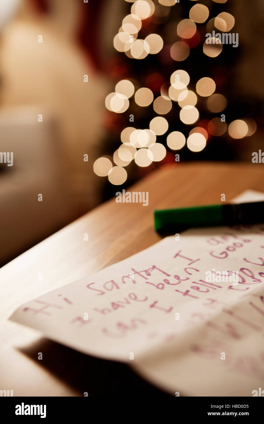 Handgeschriebenen Brief an den Weihnachtsmann Stockfoto