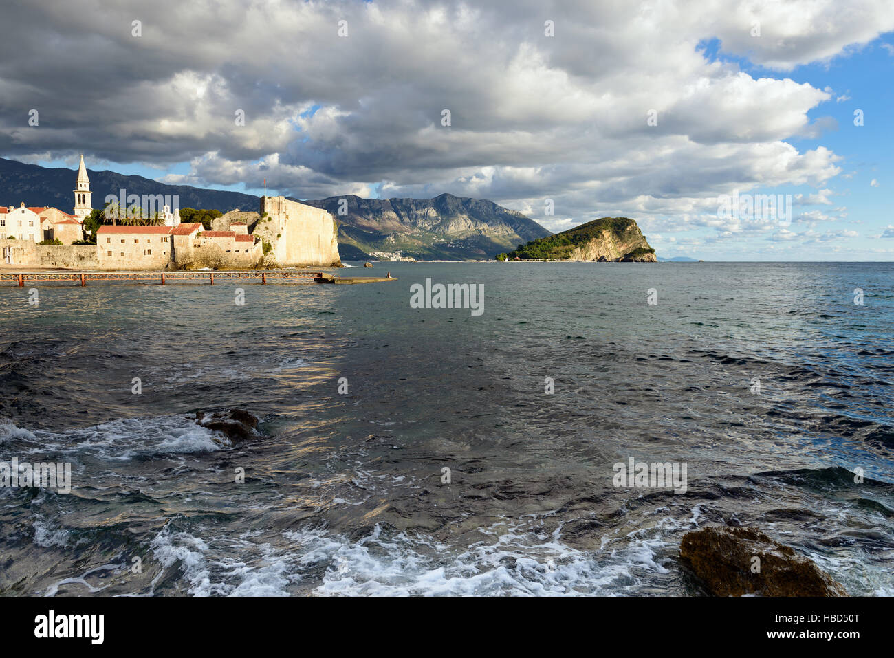 Budva alte Stadtburg, Abendlicht, Montenegro, Europa Stockfoto