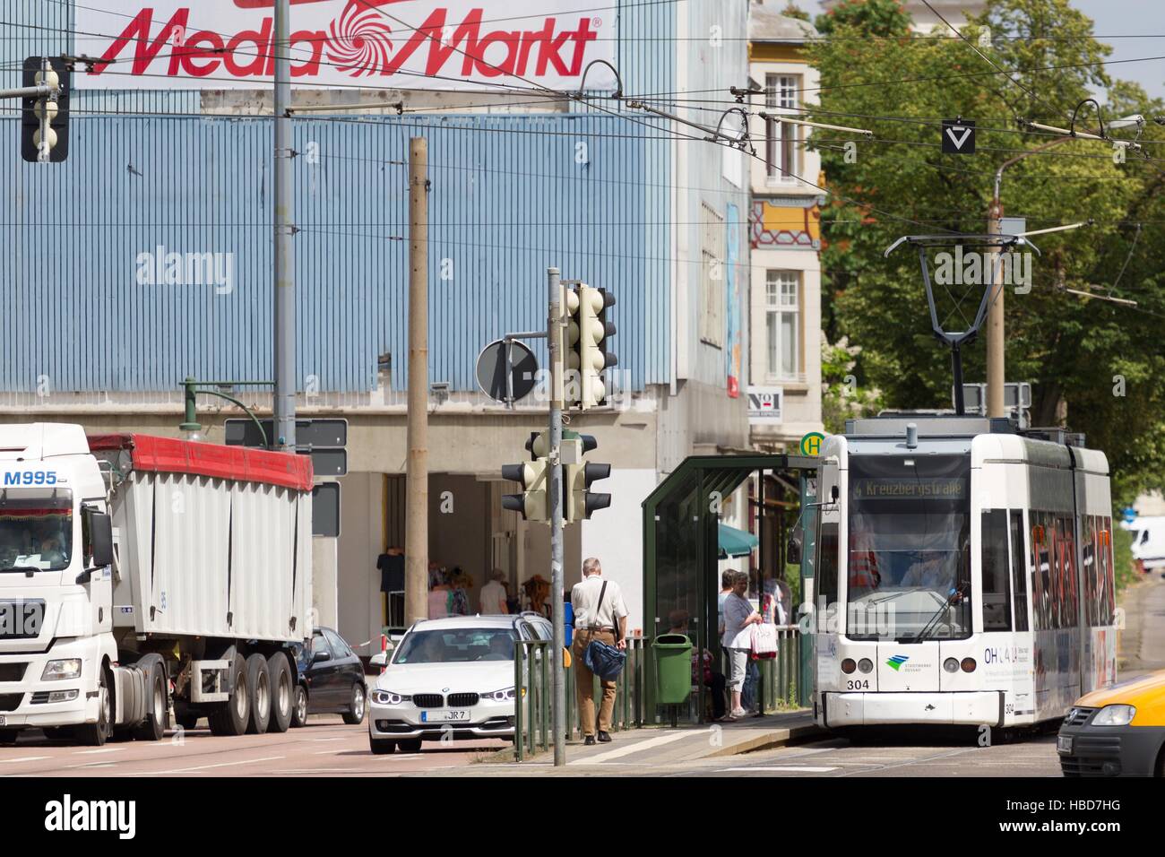 Dessau: Straßenbahn zur Kreuzberg-Straße Stockfoto