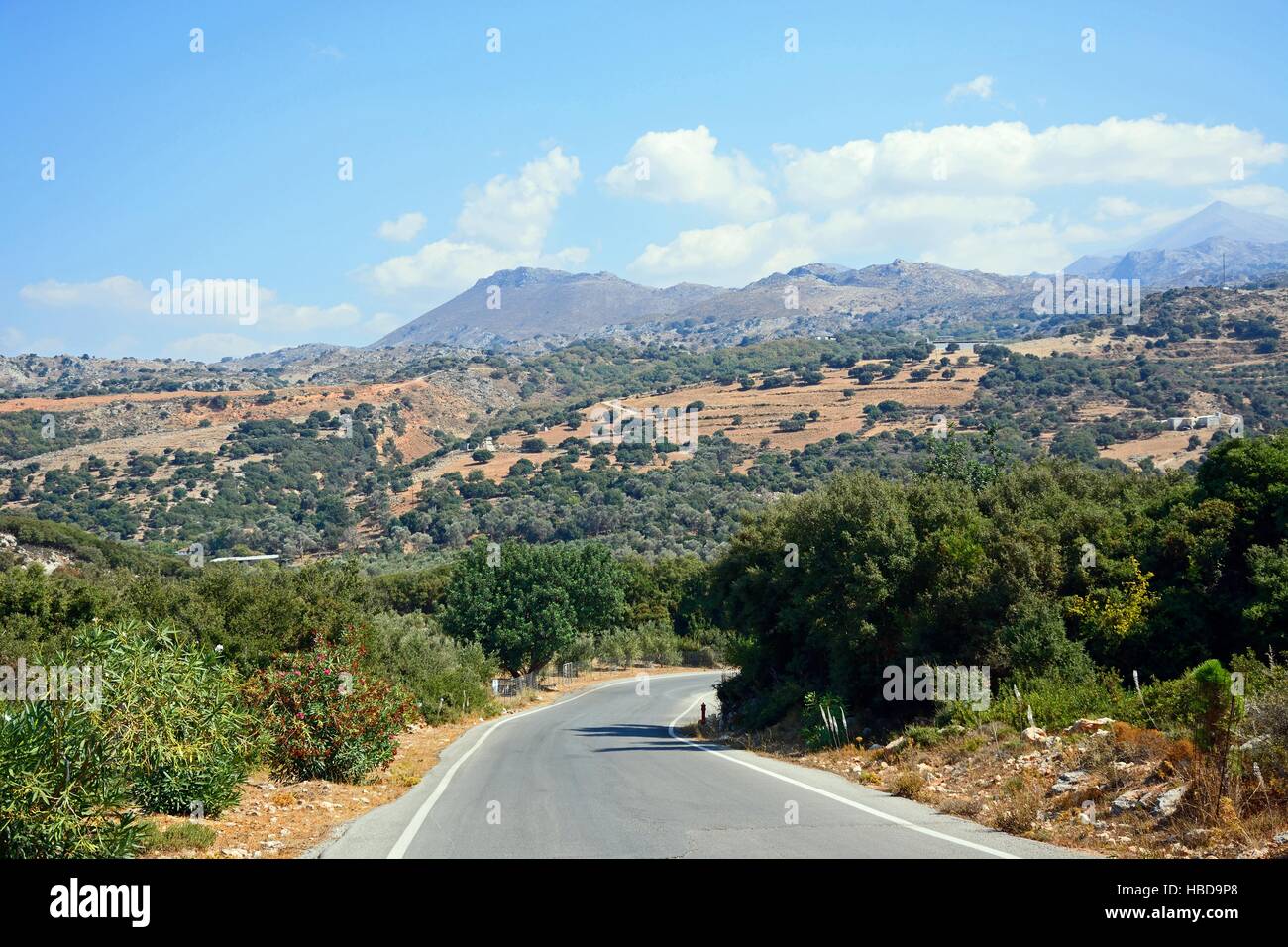 Landstraße in Richtung der Berge in der Nähe von Margarites, Kreta, Griechenland, Europa. Stockfoto