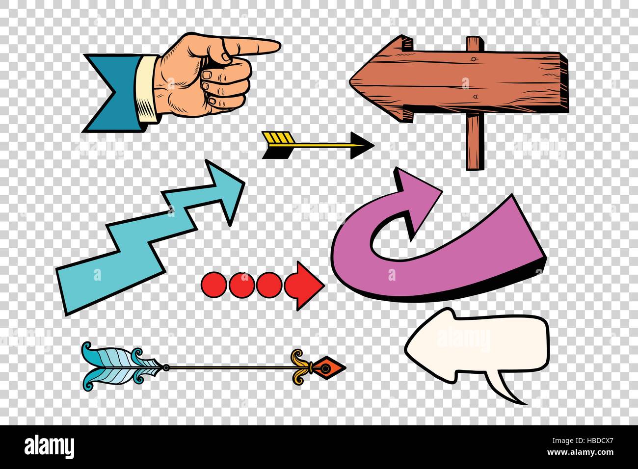 Retro-Reihe von Pfeilen auf einem transparenten Hintergrund Stock Vektor