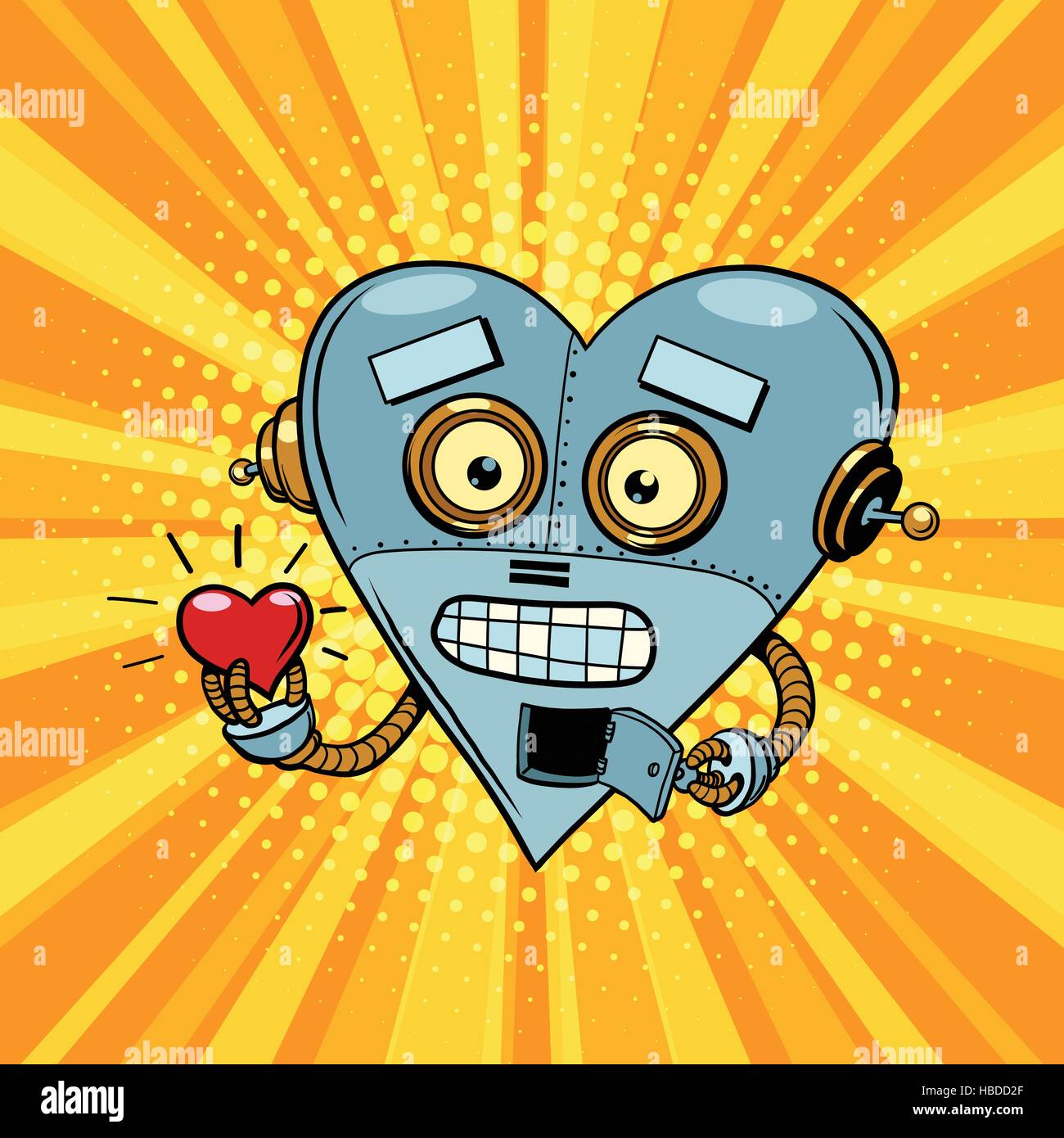 Retro Roboter Herz Valentinstag Liebe und Romantik Stock Vektor