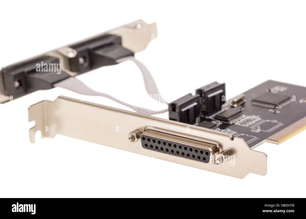 Elektronische Sammlung - Computer Digital input Output-Port-Karte isoliert auf weißem Hintergrund Stockfoto