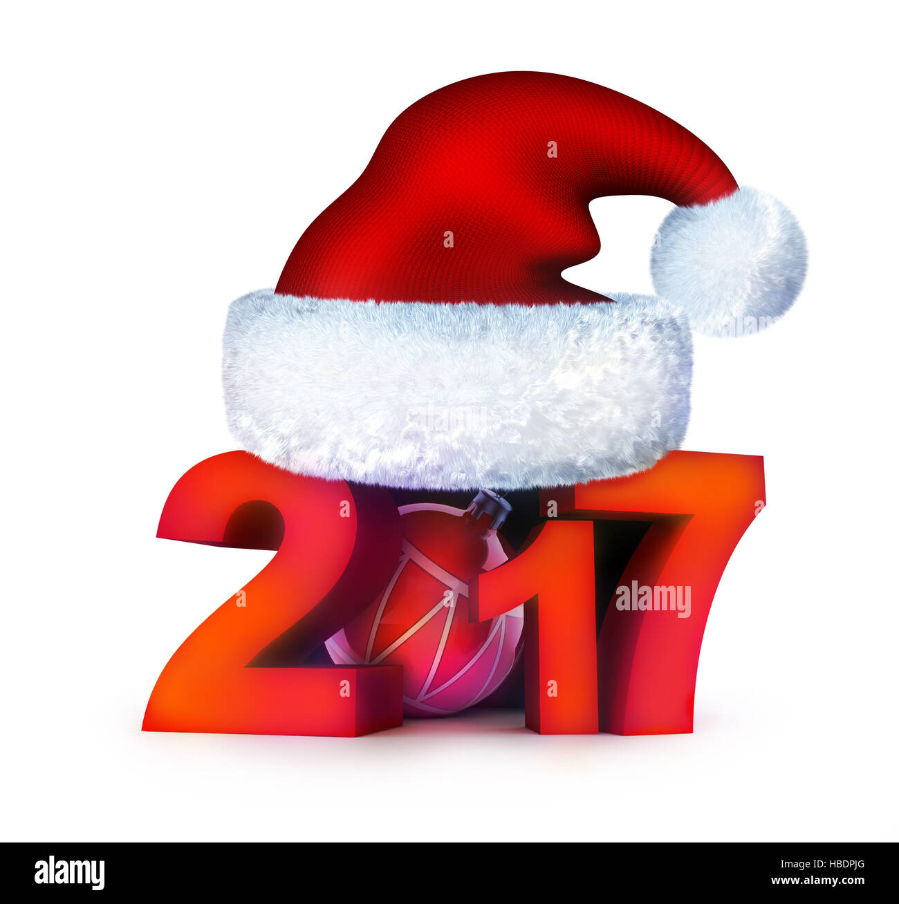 Lustige Neujahr 2017 und Santa Cap. 3D illustration Stockfoto