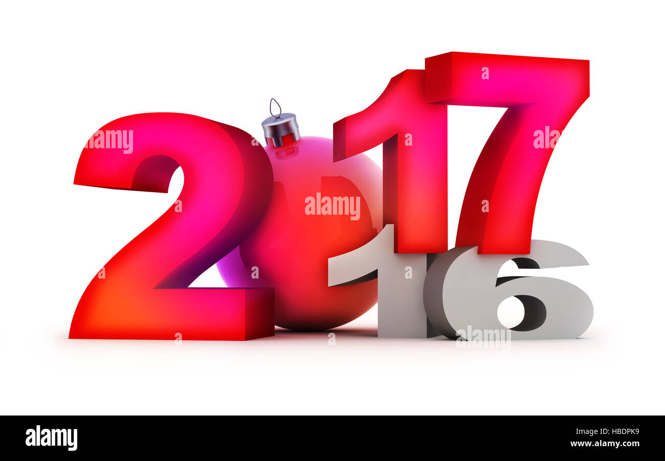 Lustiges neues Jahr 2017 auf weißem Hintergrund. 3D illustration Stockfoto