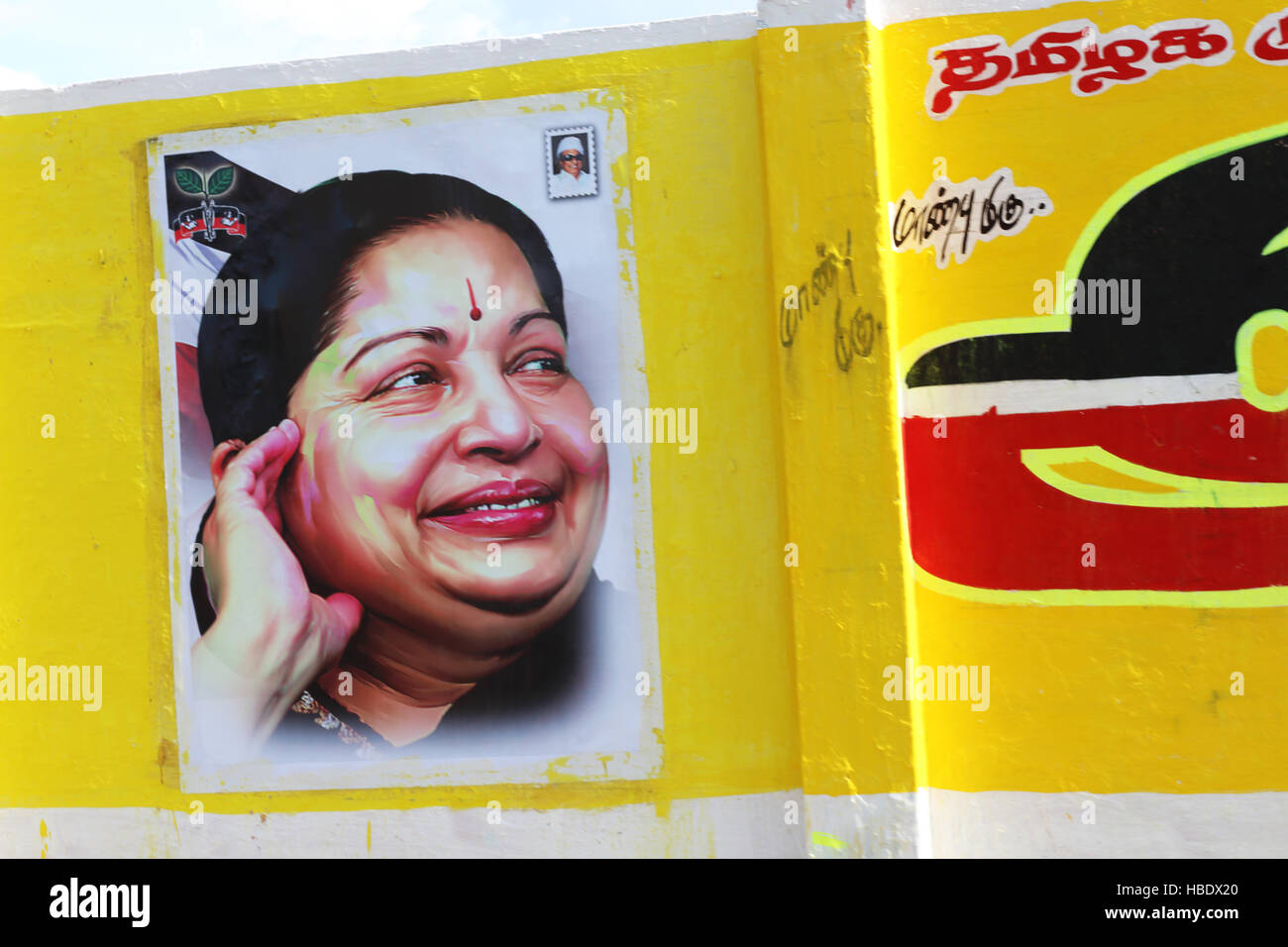 Plakat des Jayalalitha Jayaraman, ehemalige Schauspielerin, Staatsminister von Tamil Nadu. Stockfoto