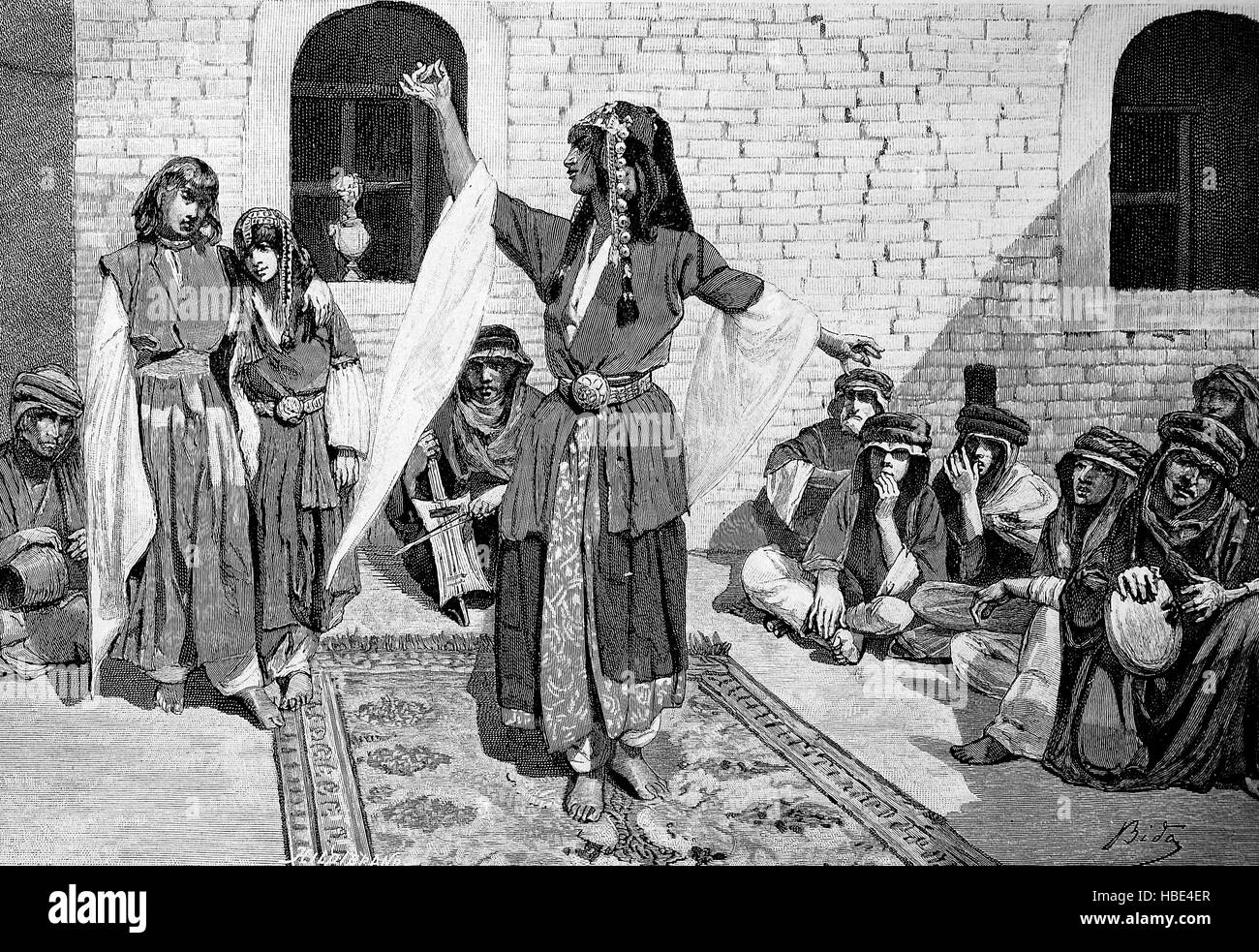 Arabische Tänzerin, Arabien, Illustration, Holzschnitt aus dem Jahr 1880 Stockfoto