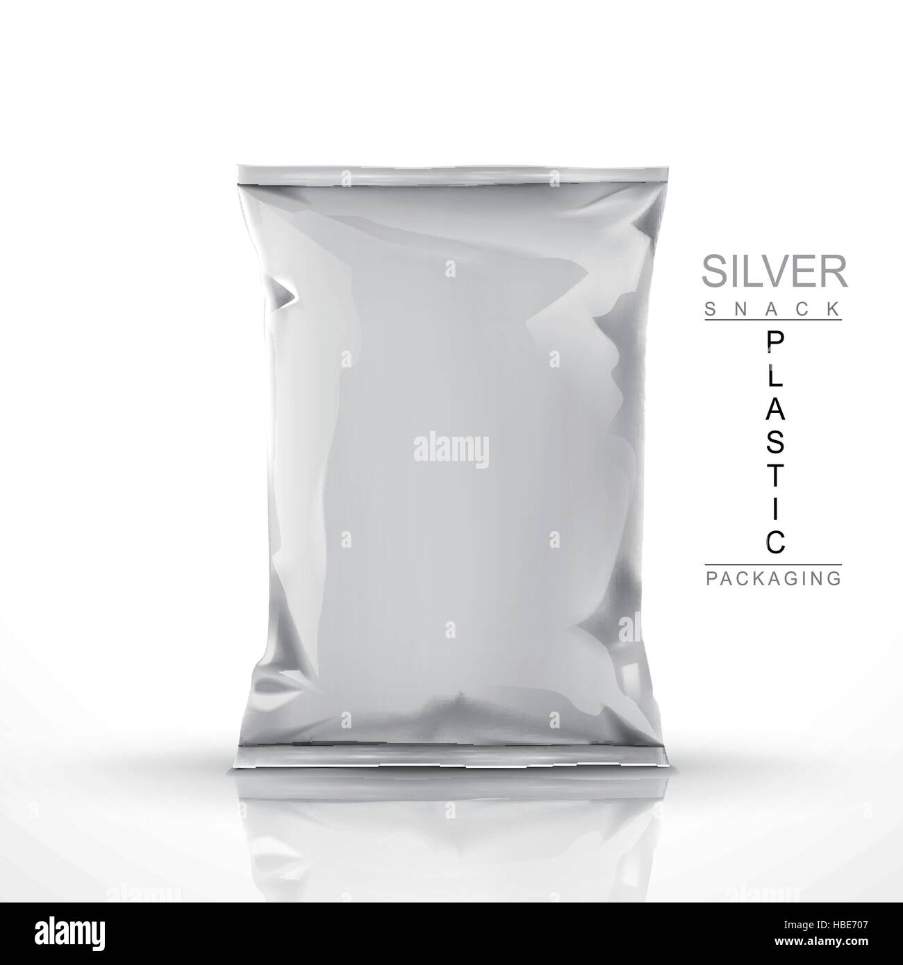 Silber Snack-Verpackungen aus Kunststoff isoliert auf weißem Hintergrund Stock Vektor
