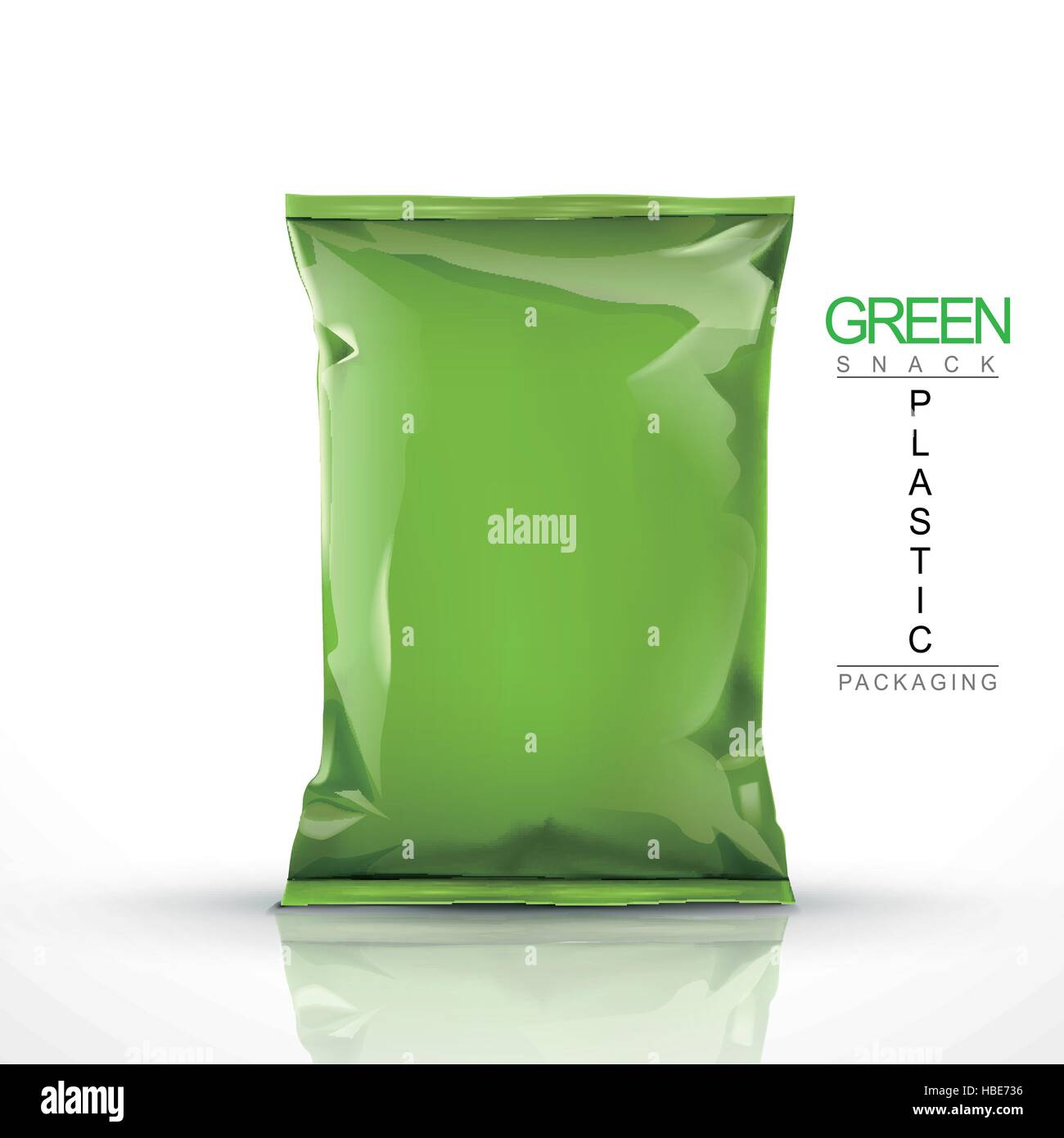 grüne Snack-Verpackungen aus Kunststoff isoliert auf weißem Hintergrund Stock Vektor