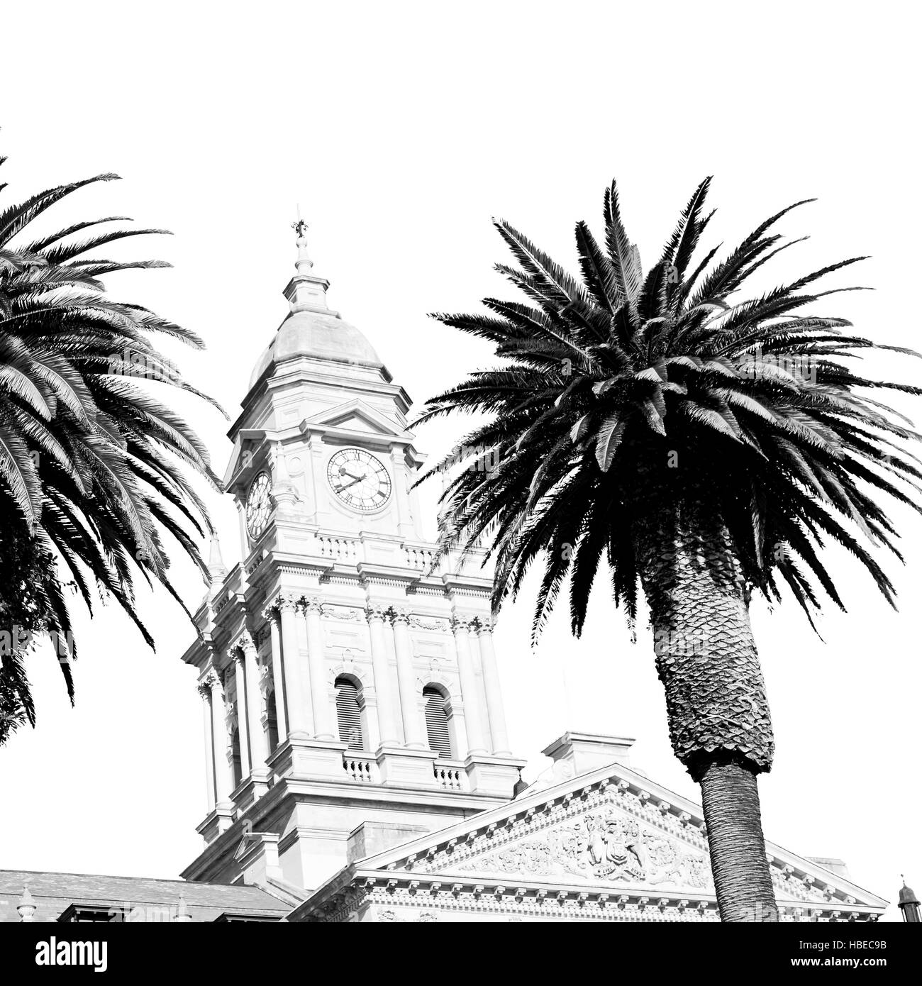 in Südafrika hautnah von der Unschärfe City Hall of Cape Town und klarer Himmel Stockfoto