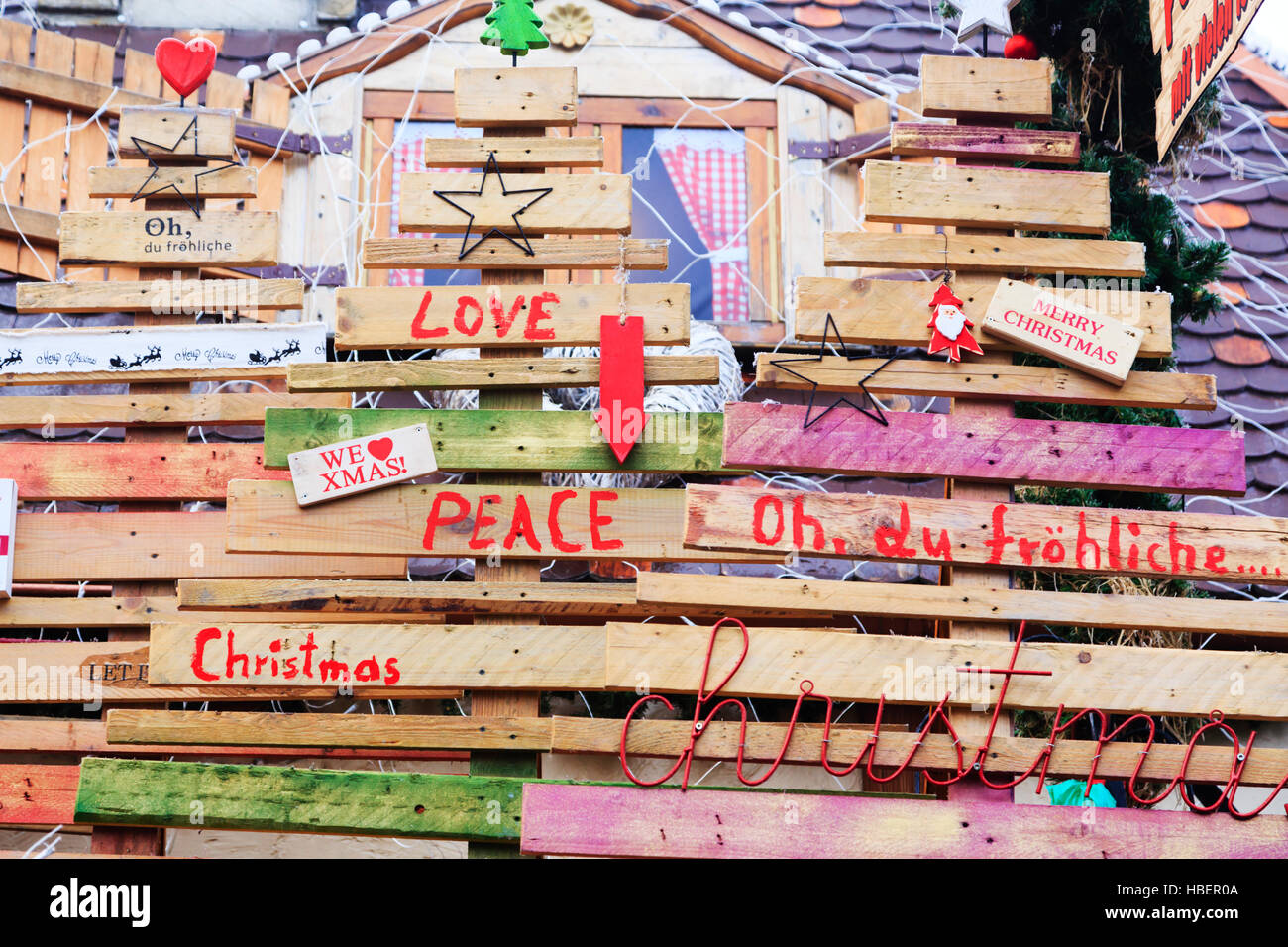 Weihnachts-Nachrichten in Deutsch und Englisch, Bremen Xmas Market 2016 Stockfoto