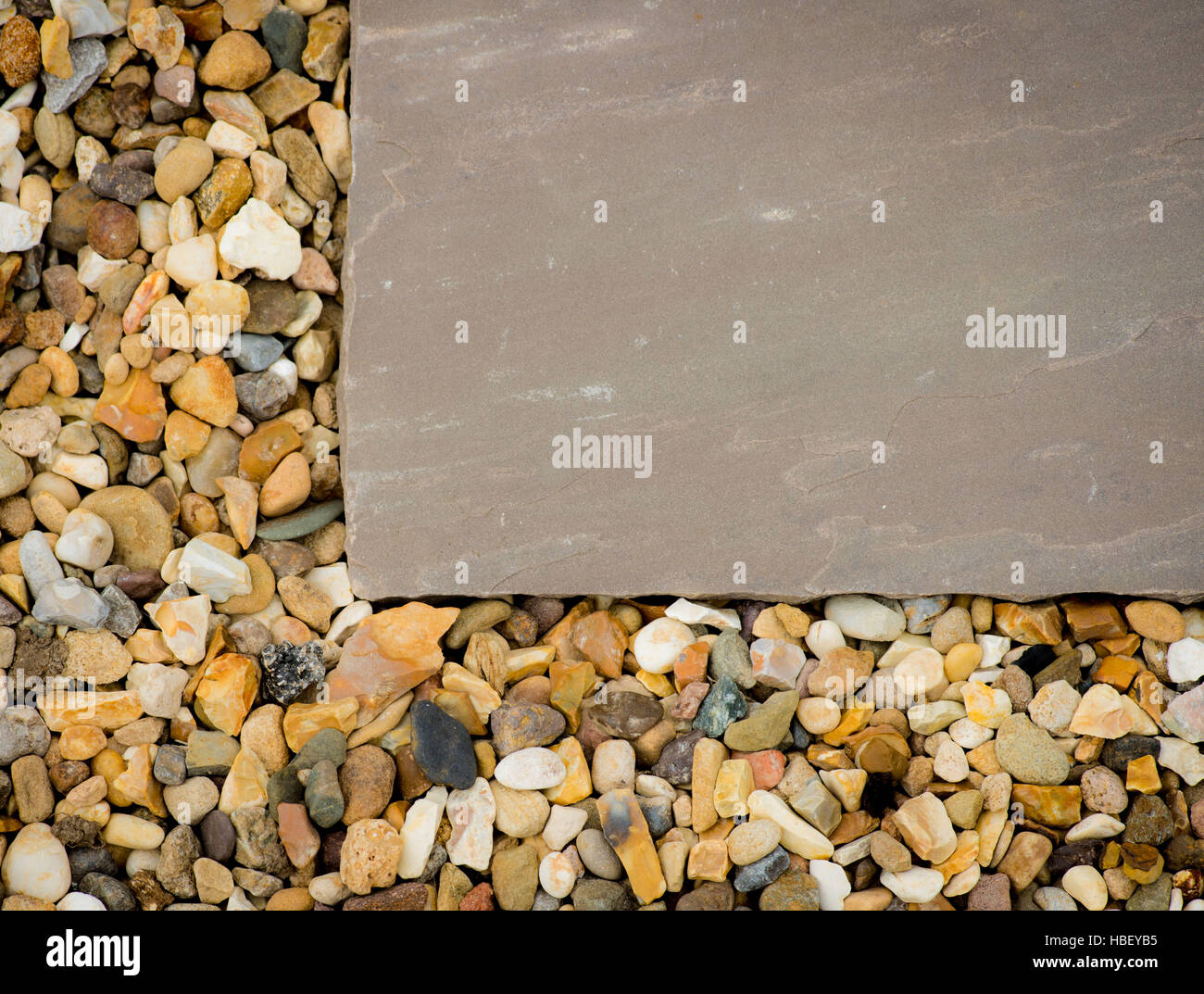 Inmitten der Kies im Gartenweg Pflasterung Stockfoto