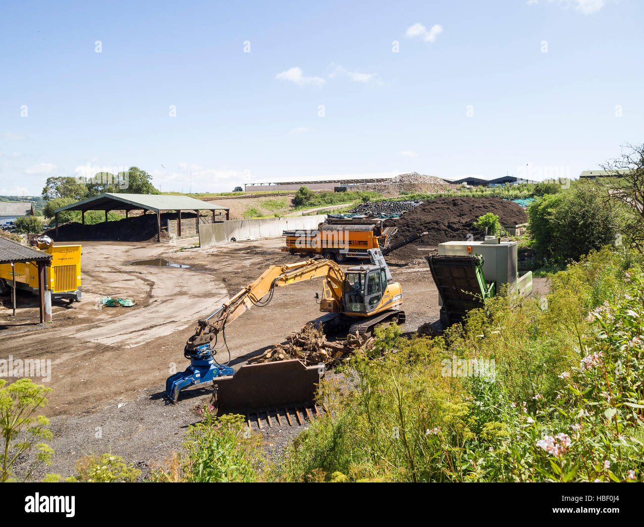 Outdoor-Biomasse, recycling-Anlage mit Maschinen Stockfoto