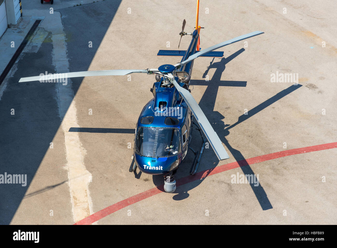 Helikopter-Service in den Hafen von Barcelona Stockfoto