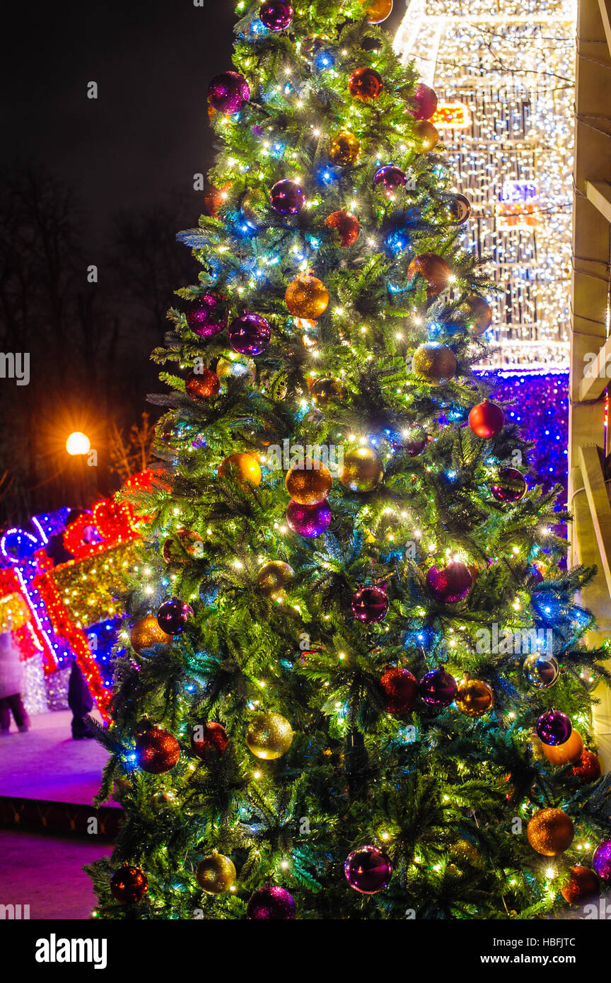 festlich dekorierten Weihnachtsbaum in Winter Park Stockfoto