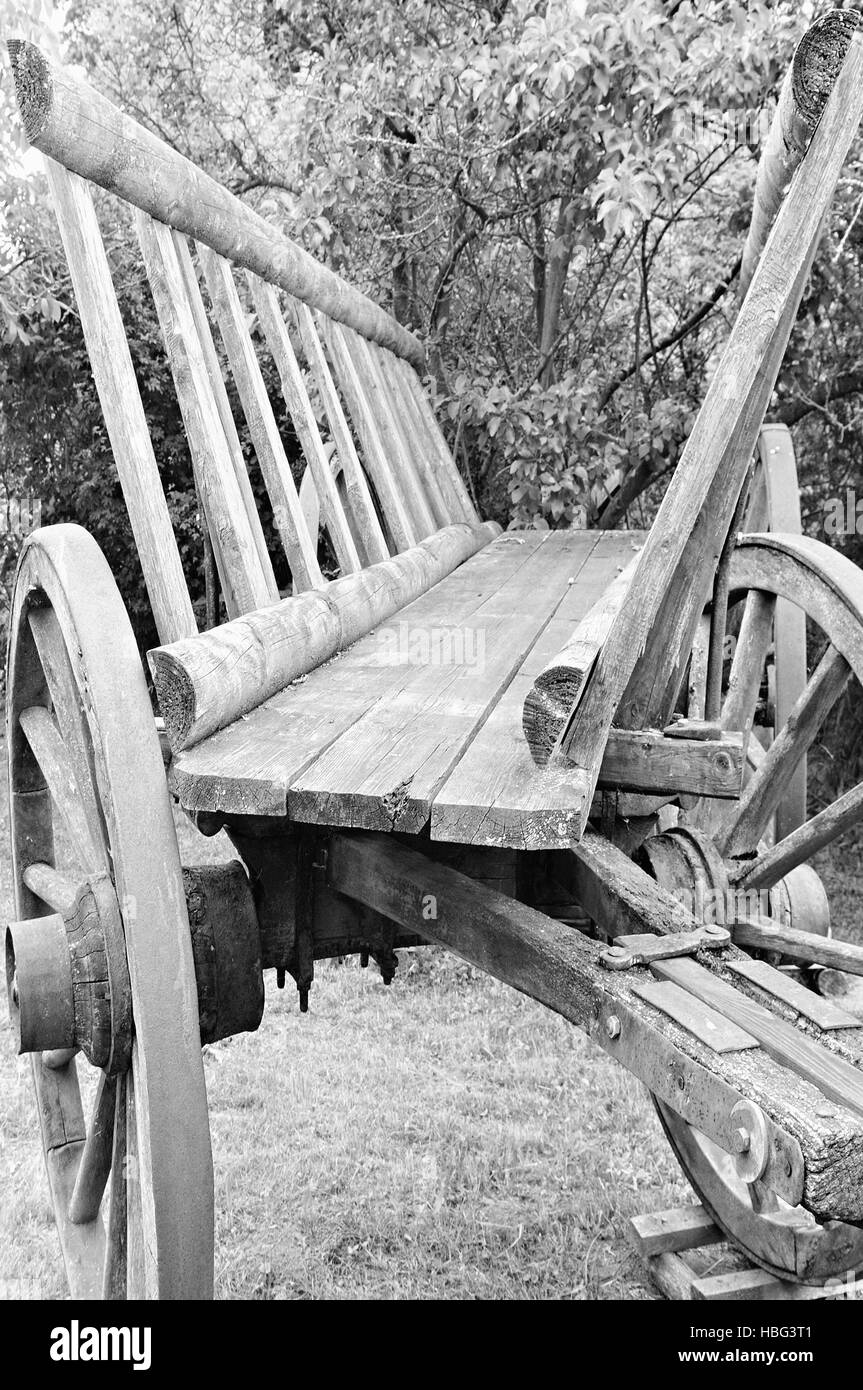 alte Leiter Wagen schwarz / weiß Stockfoto