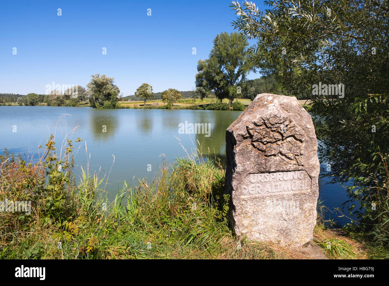 Quelle des Flusses Altmühl, Hornauer Teich in der Nähe von Windelsbach, obere Altmühltal, Naturpark Frankenhöhe, Mittelfranken Stockfoto