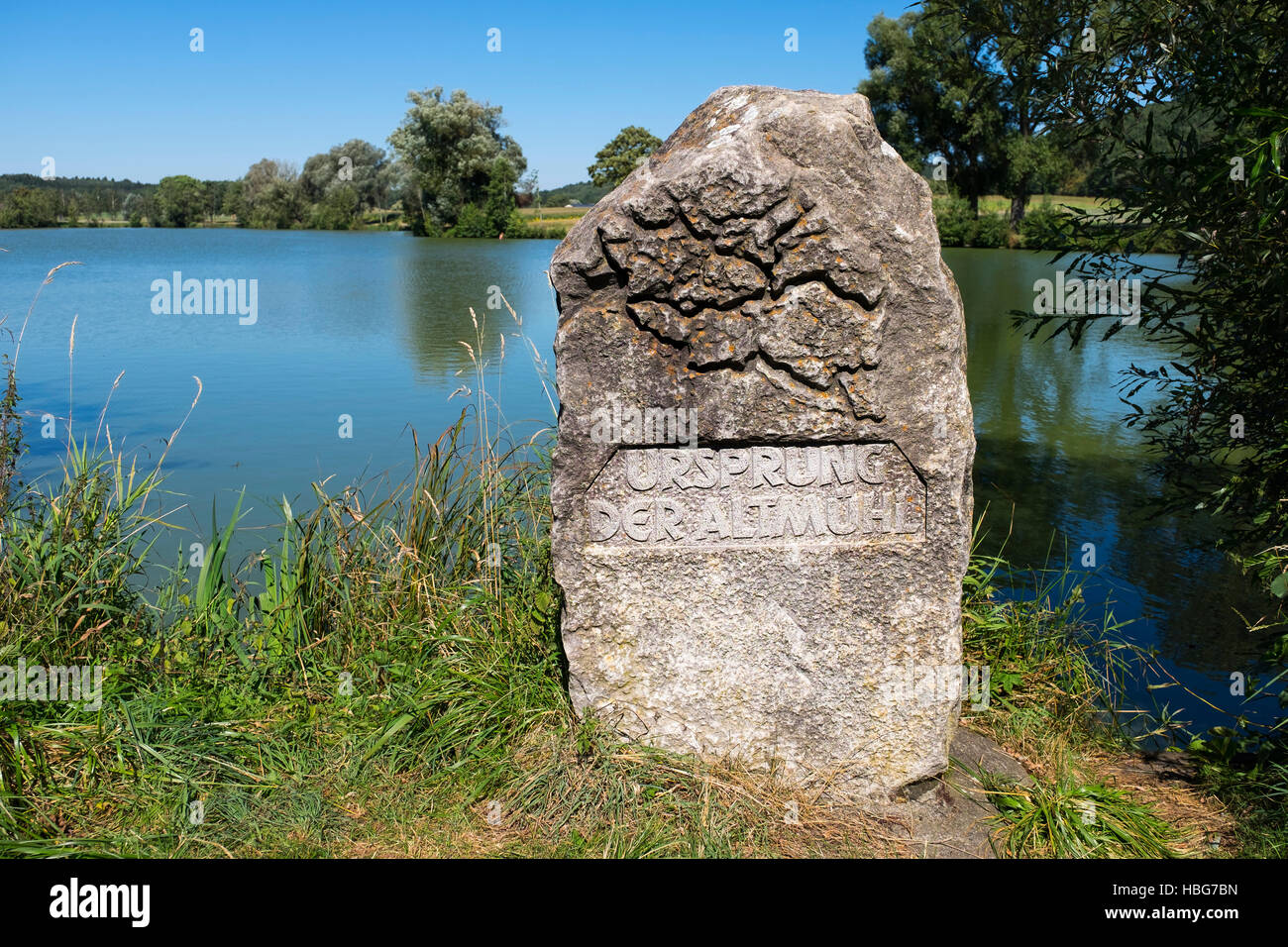 Quelle des Flusses Altmühl, Hornauer Teich in der Nähe von Windelsbach, obere Altmühltal, Naturpark Frankenhöhe, Mittelfranken Stockfoto