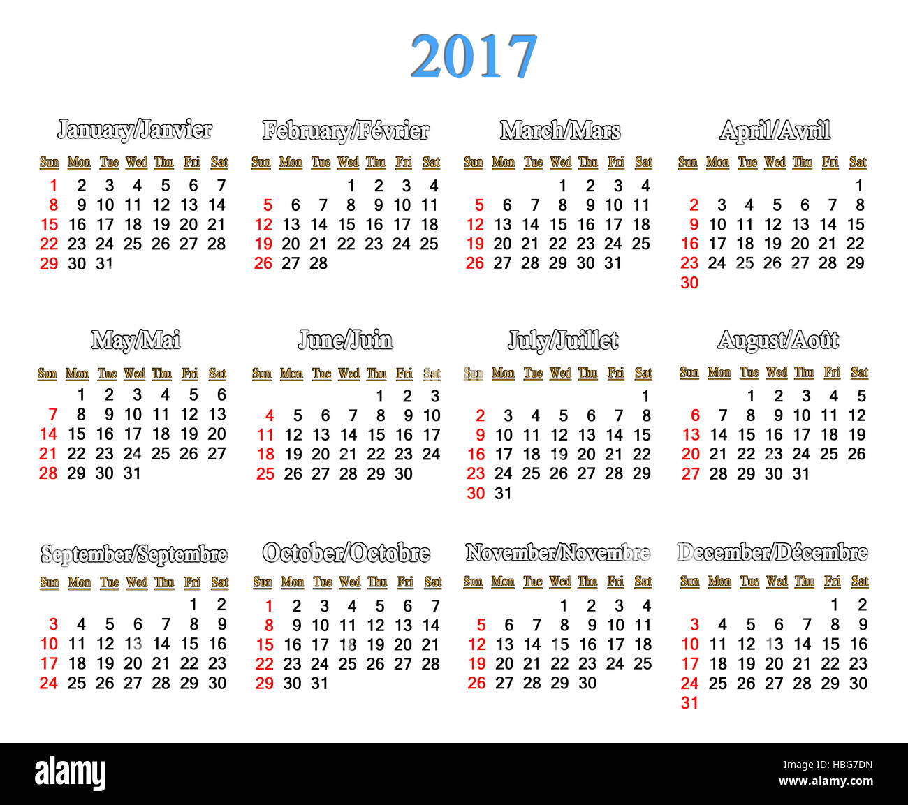 Kalender 2017 jahrelang auf dem weißen Stockfoto