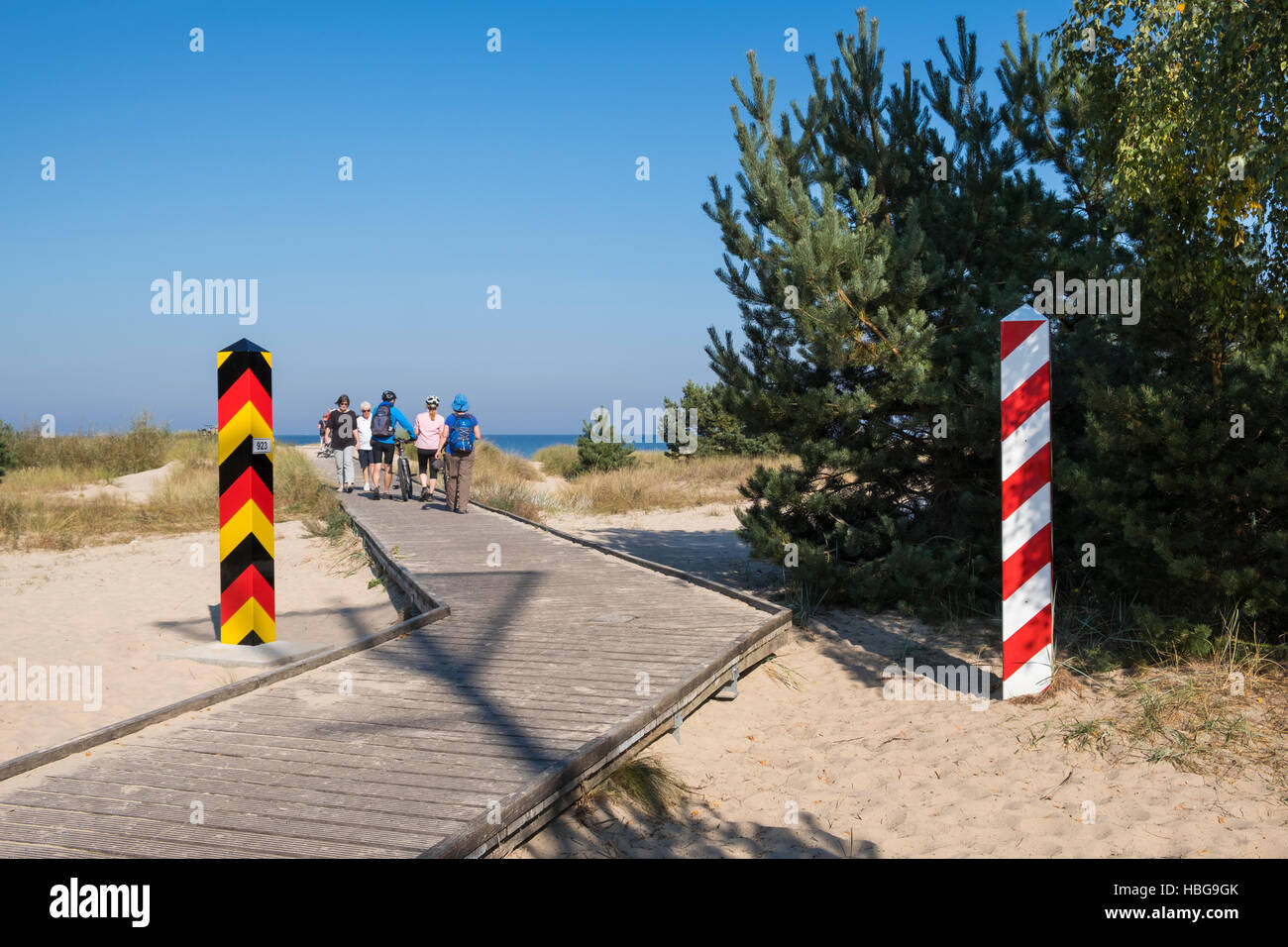 Promenade zum Strand der Ostsee, Polen-Deutschland Grenzübergang, Ostsee, Ahlbeck, Usedom, Mecklenburg-Vorpommern Stockfoto